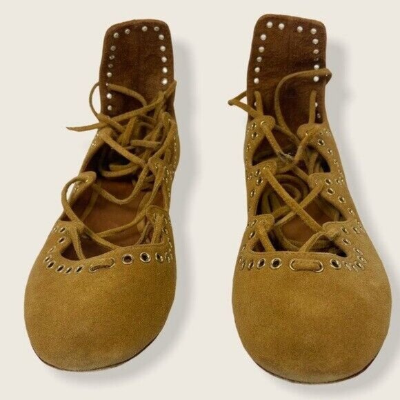 Isabel Marant Leo Lace Up Calfskin Leather Flats Womens Size‎ 35 or 5 Tan Brown - Picture 6 of 12